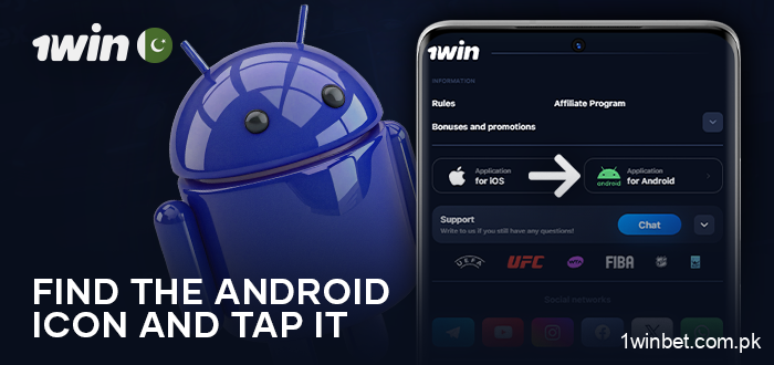 Find the APK download button on the 1Win website