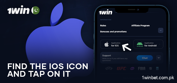 Click on the iOS app download button for 1Win