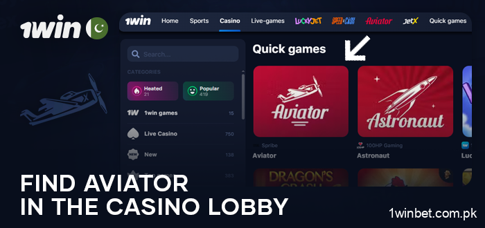 Open Aviator in the online lobby of 1Win Casino