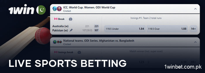 About the live sports betting section at 1Win Pakistan