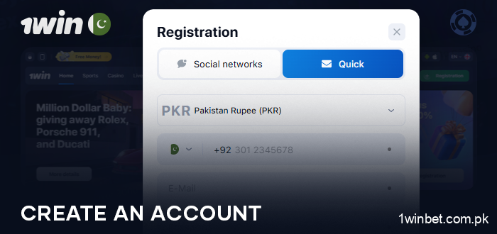 Enter the required information and create an account at 1Win live casino