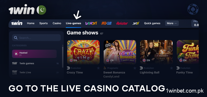 Open the live games section at 1Win Casino