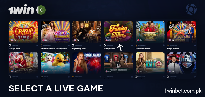 Select a live game at 1Win Pakistan