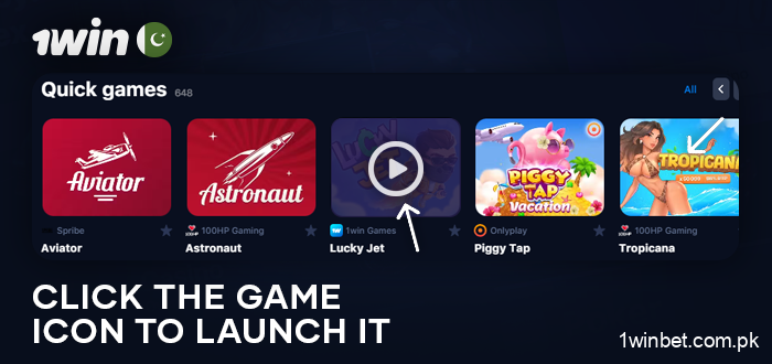 Click on Lucky Jet icon to start playing at 1Win