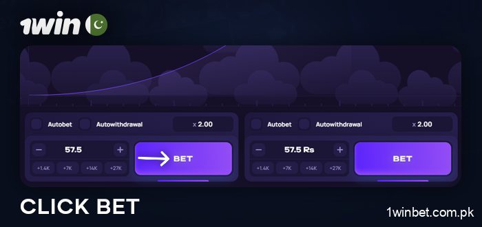 Place your bet by clicking on Bet button in Lucky Jet on 1Win