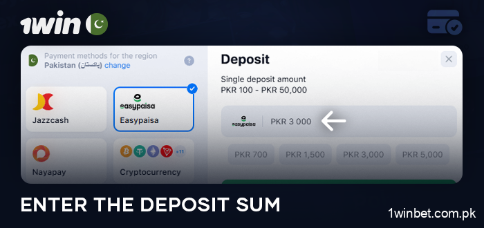 Enter your details and deposit amount at 1Win online casino