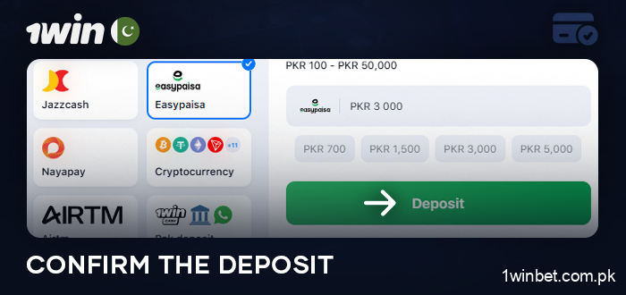 Confirm your account top-up at 1Win Pakistan