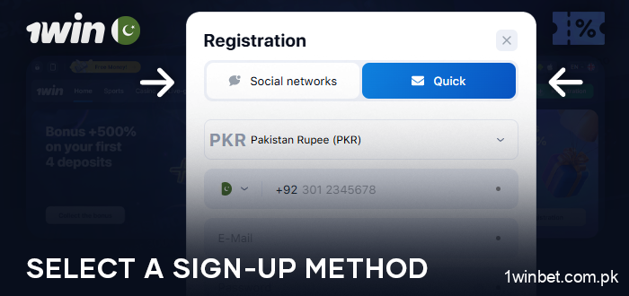 Select a registration method at 1Win online casino