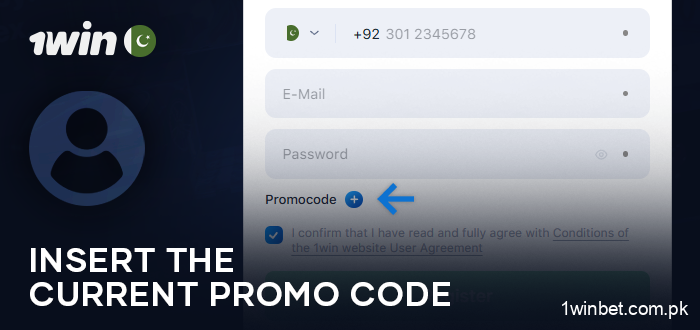 Enter promo code when registering your 1Win Casino account